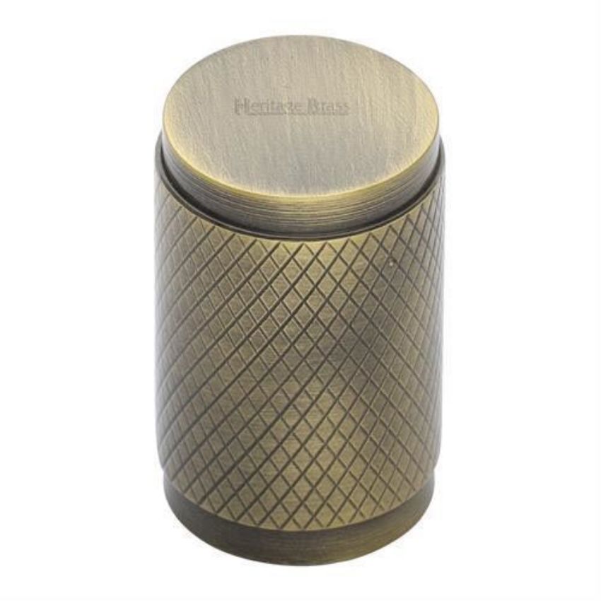 Cylindrical Knurled Cabinet Knob in Antique Brass Finish - C3840-AT 
