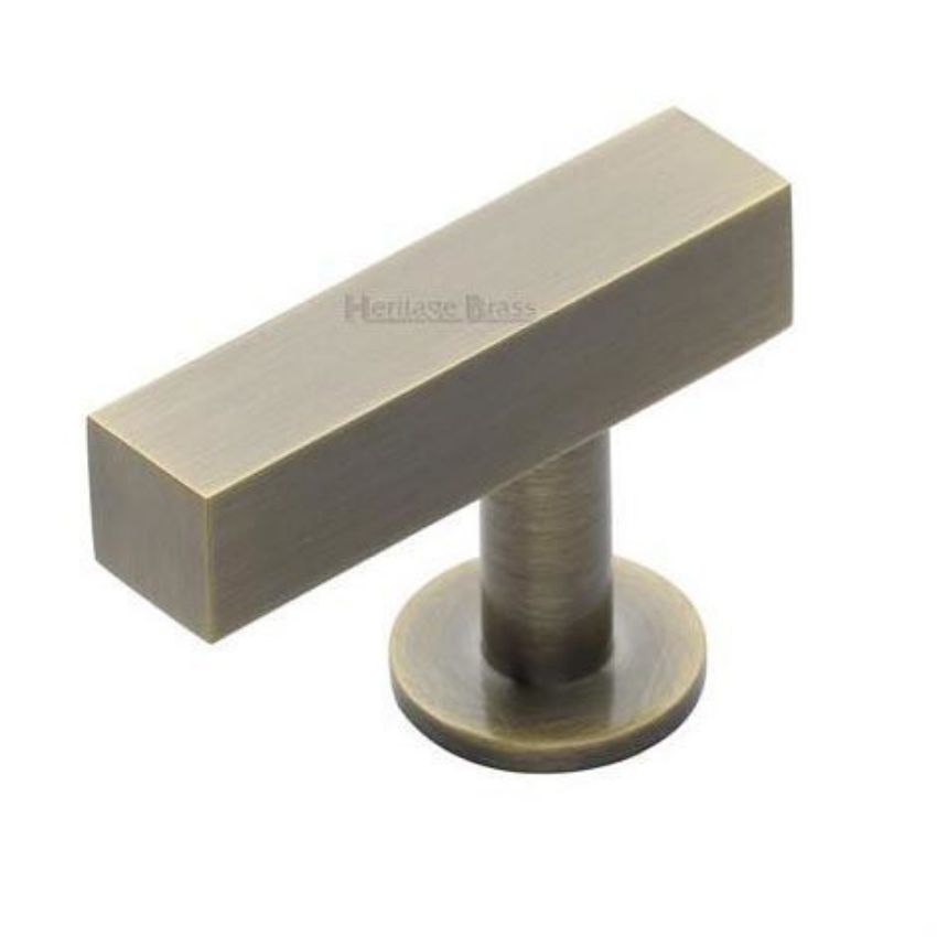 Offset Square Cabinet Knob in Antique Brass Finish - C4760 44-AT 