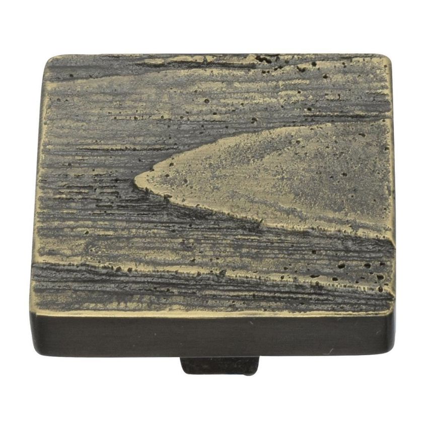 Square Pine Cabinet Knob in an Aged Brass Finish- C3664-AB