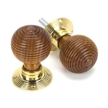 Wooden Beehive Mortice/Rim Door Knob Set in Rosewood and Polished Brass - 91787