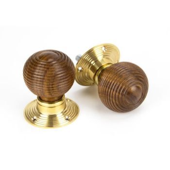 Wooden Cottage Mortice/Rim Door Knob Set in Rosewood and Polished Brass - 91792