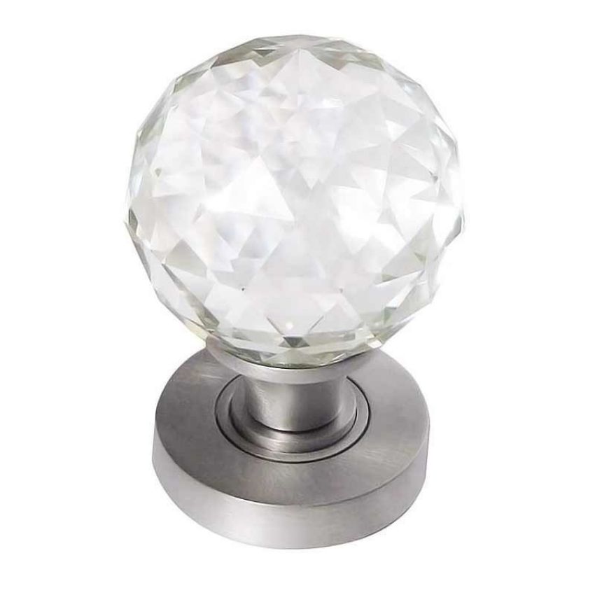 Faceted Glass Mortice Knob- Satin Chrome -JH255SC