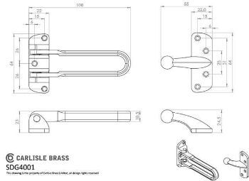 Technical Drawing of Security Door Guard in Polished Chrome - SDG4001PC