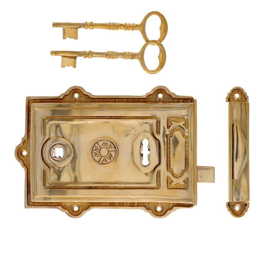 Alexander and Wilks Keswick Rim Lock - Polished Brass - AW100PB 