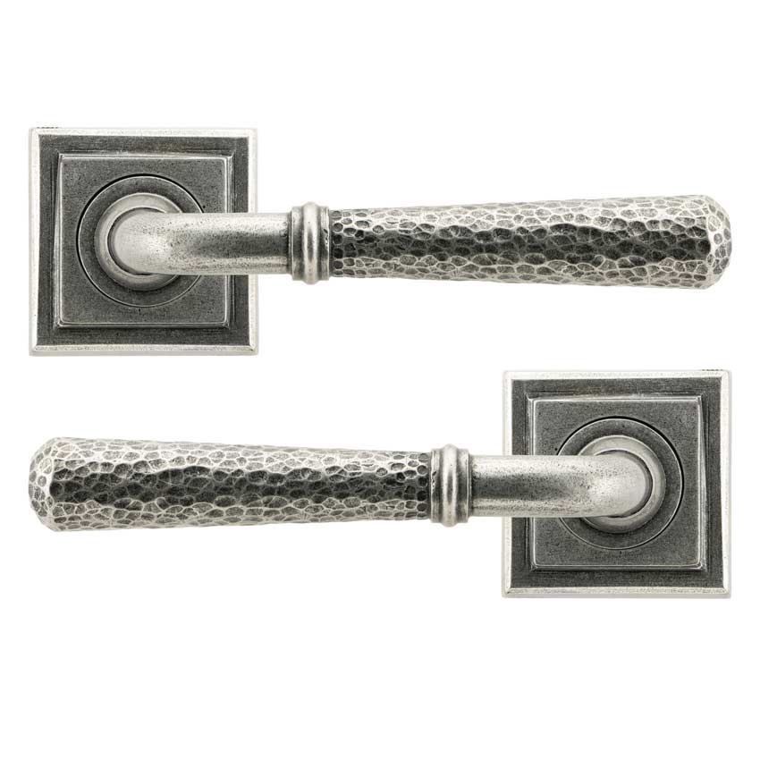 Pewter Hammered Newbury Lever on a Square Rose - Unsprung - 49992