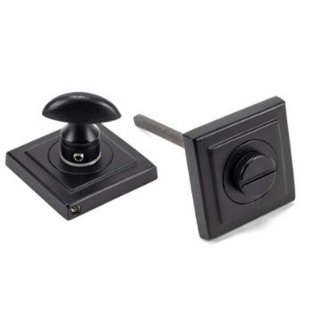Matt Black Round Thumbturn on a Square Rose - From the Anvil - 49547 