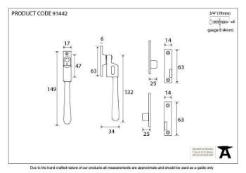 Aged Brass Night-Vent Locking Newbury Fastener - 91442