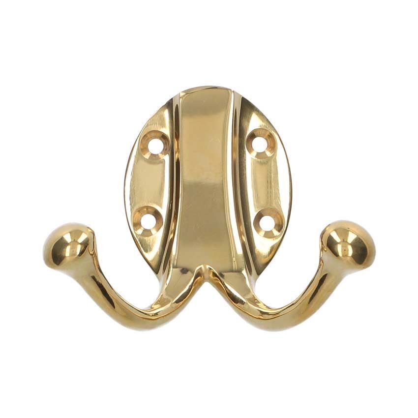Alexander and Wilks Traditional Double Robe Hook in Unlacquered Brass - AW771UB