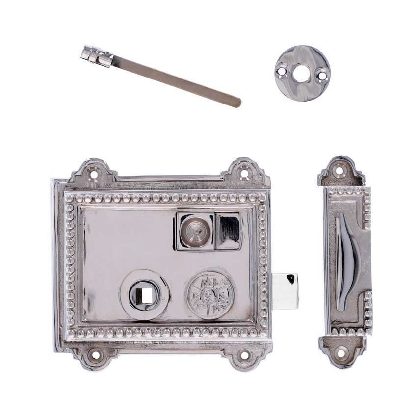 Alexander and Wilks Portinscale Rim Lock - Polished Nickel - AW101PN