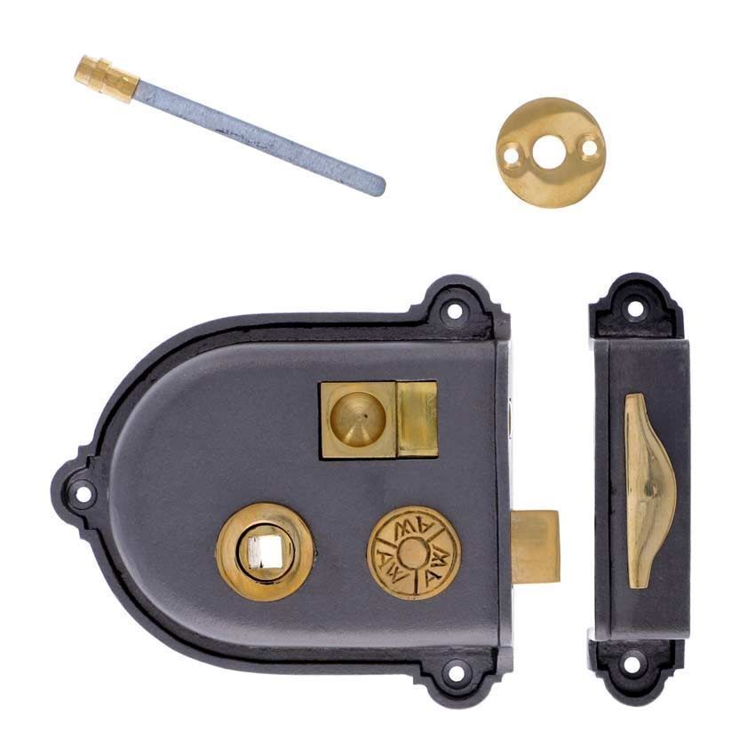 Alexander and Wilks Grange Rim Lock - Cast Iron - AW103BL