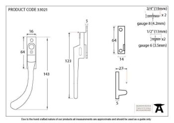 Beeswax Night-Vent Locking Peardrop Fastener - LH - 33021