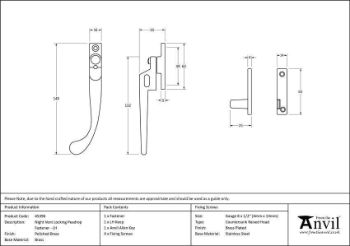 Polished Brass Night-Vent Locking Peardrop Fastener - LH - 45396