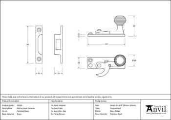 Polished Brass Beehive Sash Hook Fastener - 45935 