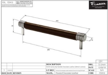 Jarrow Chocolate leather and Pewter round bar handle - FD410
