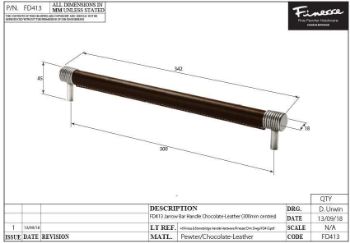 Jarrow Chocolate Leather and Pewter round bar handle - FD413
