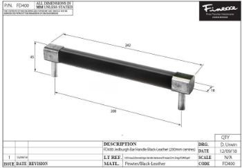 Jedburgh Black leather and Pewter Square bar handle - FD400