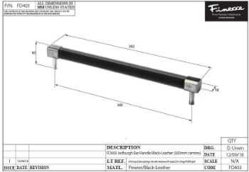 Jedburgh Black leather and Pewter Square bar handle - FD403