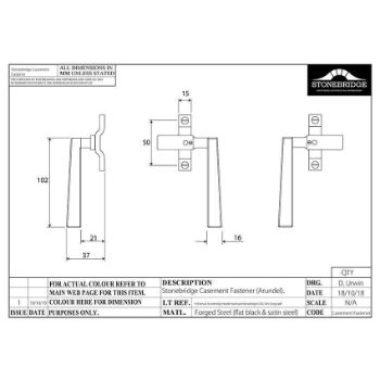 ARUNDEL CASEMENT FASTENER L/H LOCKING ARMOR COAT FLAT BLACK DRAWING - SB-FB1139