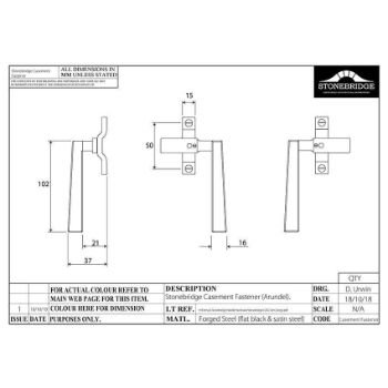 ARUNDEL CASEMENT FASTENER R/H LOCKING ARMOR COAT FLAT BLACK DRAWING - SB-FB1138