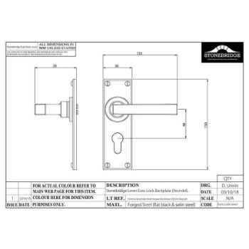 ARUNDEL EURO LOCK PLATE 48MM FLAT BLACK DRAWING - SB-FB1129