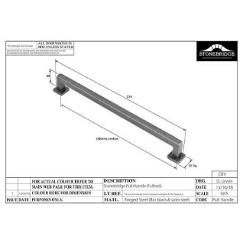 FULFORD PULL HANDLE SQAURE 288mm CENTRES ARMOR COAT FLAT BLACK - SB-FB1097