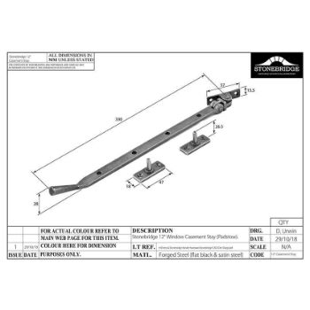 PADSTOW CASEMENT STAY 12"/300MM ARMOR COAT FLAT BLACK - SB-FB202