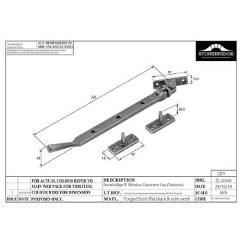 PADSTOW CASEMENT STAY 8"/200mm ARMOR COAT FLAT BLACK - SB-FB200 