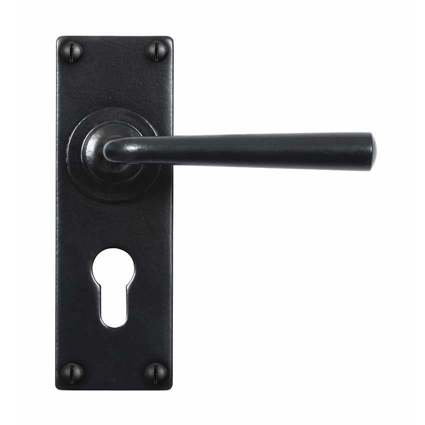 PADSTOW EURO LOCK PLATE LEVER 48mm ARMOR COAT FLAT BLACK - SB-FB009
