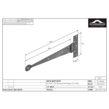 PENNY END HINGE 12" ARMOR COAT FLAT BLACK - SB-FB132 