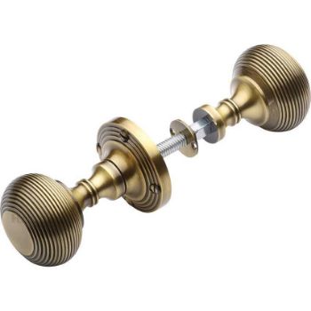 Rim Reeded Rim Mortice Door Knobs in Antique Brass - RIM-V971-AT	 Rim Reeded Rim Mortice Door Knobs in Antique Brass - RIM-V971-AT