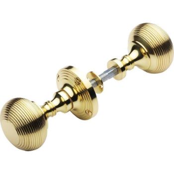 Rim Reeded Rim Mortice Door Knobs in Polished Brass - RIM-V971-PB Rim Reeded Rim Mortice Door Knobs in Polished Brass - RIM-V971-PB