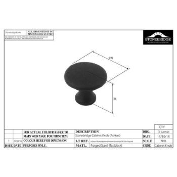 ASHTON KNOB 30mm ARMOR COAT FLAT BLACK - SB-FB300