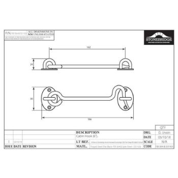 CABIN HOOK 6" ARMOR COAT FLAT BLACK - SB-FB1304 