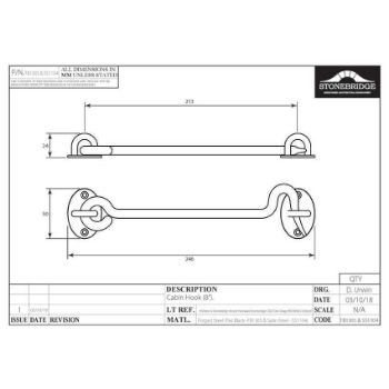 CABIN HOOK 8" ARMOR COAT FLAT BLACK - SB-FB1305 