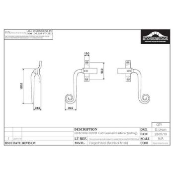 CURL CASEMENT FASTENER L/H LOCKING ARMOR COAT FLAT BLACK - SB-FB1078L