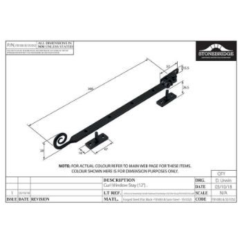 CURL CASEMENT STAY 12"/300mm ARMOR COAT FLAT BLACK - SB-FB1083 