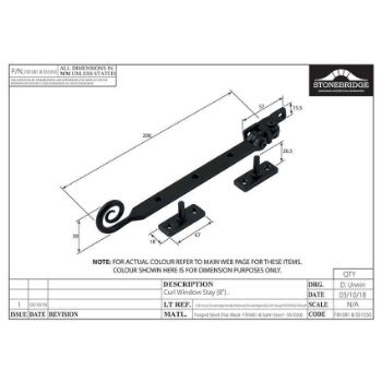 CURL CASEMENT STAY 8"/200mm ARMOR COAT FLAT BLACK - SB-FB1081 