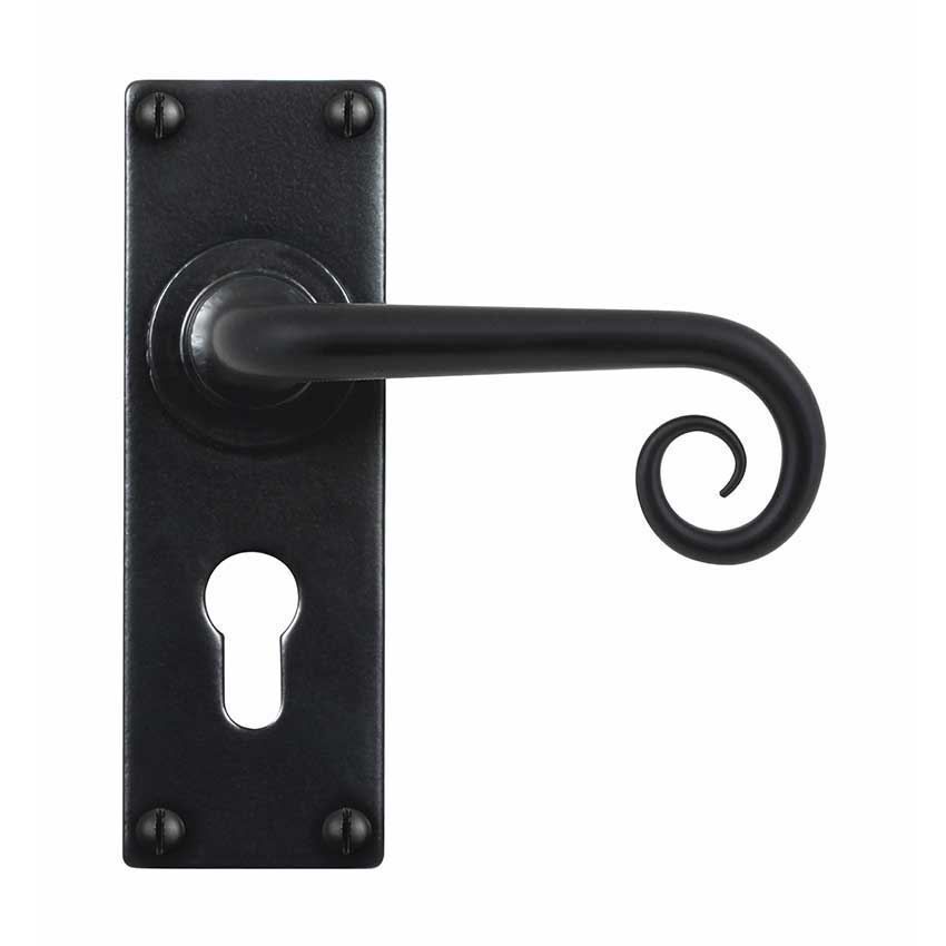 CURL EURO LOCK PLATE LEVER 48mm ARMOR COAT FLAT BLACK - SB-FB1076 