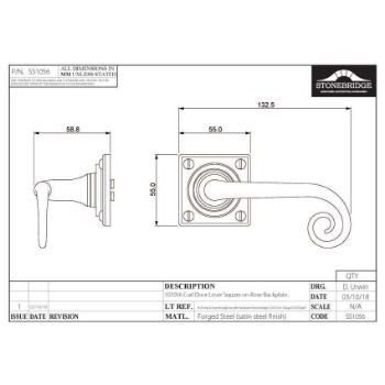 Curl Lever on Square Rose - Flat Black Finish - SB-FB1069