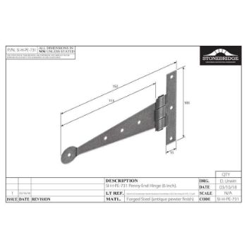 PENNY END HINGE 6" ARMOR COAT FLAT BLACK - SB-FB131