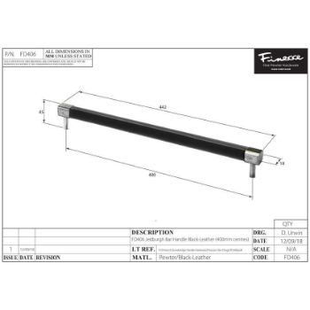 Jedburgh Black leather and Pewter Square bar handle - FD406