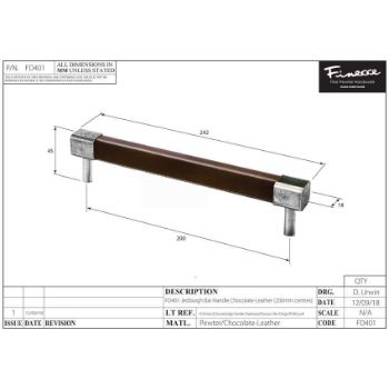 Jedburgh Chocolate leather and Pewter Square bar handle - FD401