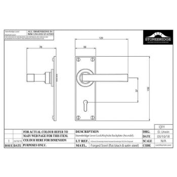 ARUNDEL LEVER LOCK/KEYHOLE 57MM ARMOR COAT FLAT BLACK DRAWING - SB-FB1124