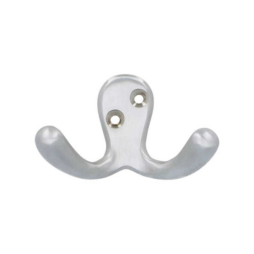 Alexander and Wilks Victorian Double Robe Hook in a Satin Nickel Finish - AW773SN 