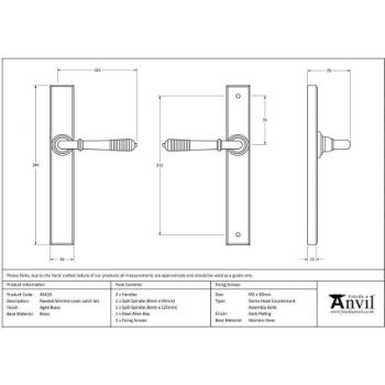 Aged Brass Reeded Slimline Lever Latch Set - 45419