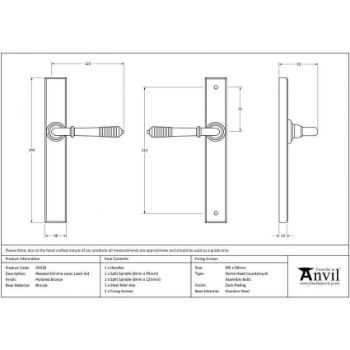 Polished Bronze Reeded Slimline Lever Latch Set - 45428