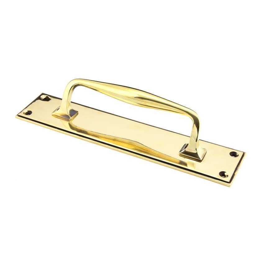 Aged Brass Art Deco Pull Handle on a Backplate - 45379 