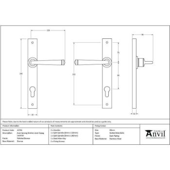 Polished Bronze Avon Slimline Espag. Lock Set - 45791