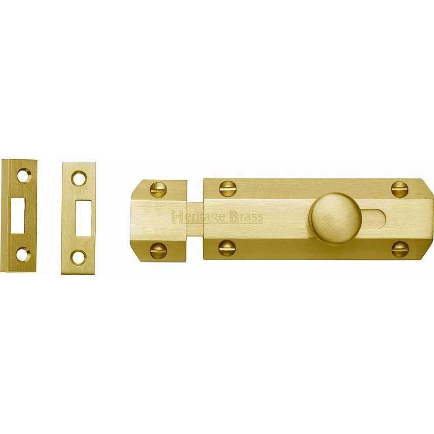 Door Bolt Flat 4" Satin Brass finish - C1685-4-SB