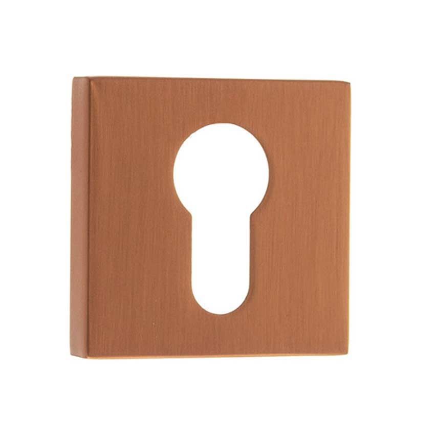 Forme Square Euro-Cylinder Escutcheon in Urban Satin Copper 